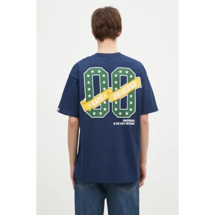 Zdjęcie AAPE t-shirt bawełniany Moon Face Logo męski kolor granatowy z nadrukiem AAPTEM1548XXN