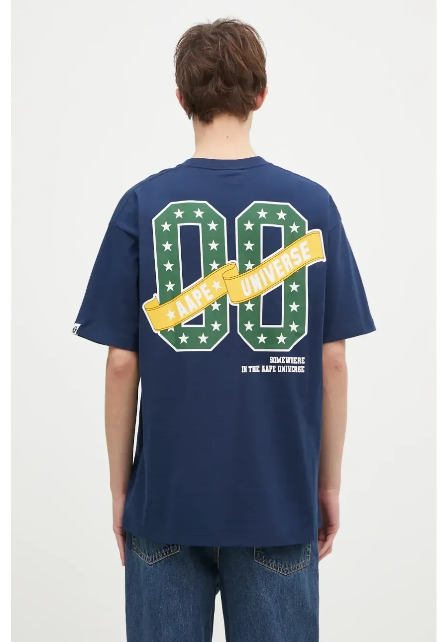 obrazek 1 AAPE t-shirt bawełniany Moon Face Logo męski kolor granatowy z nadrukiem AAPTEM1548XXN
