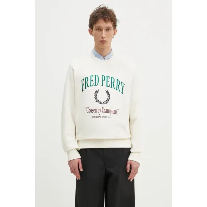 Zdjęcie Fred Perry bluza bawełniana męska kolor beżowy z aplikacją M9891.560