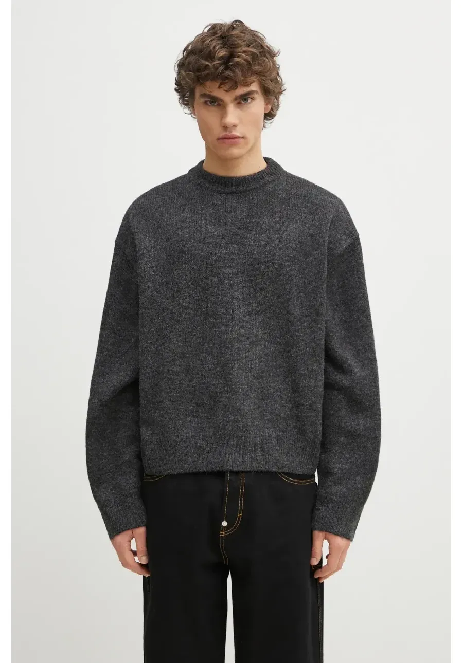 obrazek 1 MKI MIYUKI ZOKU sweter z domieszką wełny Mohair Blend Knit Crew męski kolor czarny ciepły MOHAIR.BLEND.KNIT.CR.BL