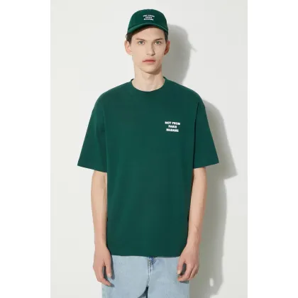 Zdjęcie Drôle de Monsieur t-shirt bawełniany Le T-Shirt Slogan męski kolor zielony z nadrukiem PERM-TS203-CO002-DGN