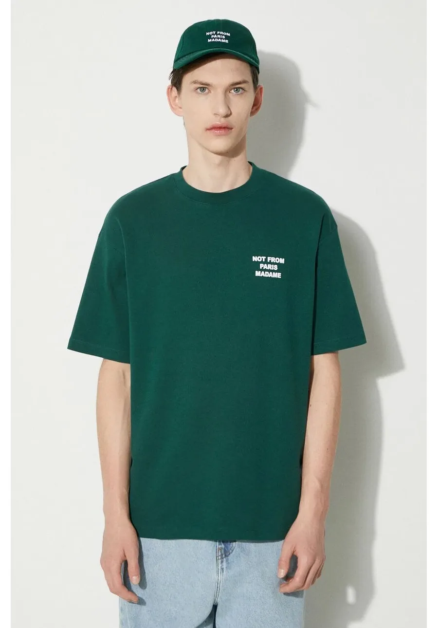 obrazek 1 Drôle de Monsieur t-shirt bawełniany Le T-Shirt Slogan męski kolor zielony z nadrukiem PERM-TS203-CO002-DGN