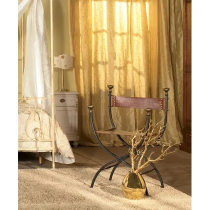 Zdjęcie Wyjątkowy włoski fotel z kutego żelaza i skóry - styl prowansalski