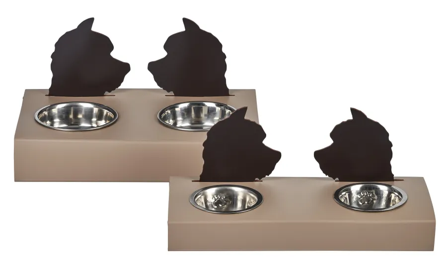 obrazek 3 Skórzany stojak na miski dla psa 40x22xH7,5 cm w kolorze cappuccino