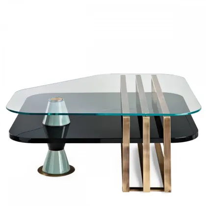 Zdjęcie Luksusowy stolik kawowy z lakierowaną drewnianą półką H.50xL.120xP.120 cm