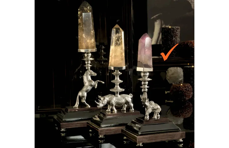 obrazek 1 Mosiężna figura słonia z ametystu na podstawie z hebanu