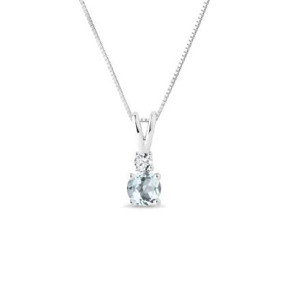 Zdjęcie Naszyjnik z białego 14-karatowego złota z diamentem i akwamarynem KLENOTA