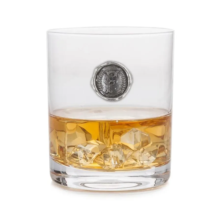 obrazek 1 Stylowy prezent – personalizowana szklanka do whisky z cynowym monogramem z literą „F