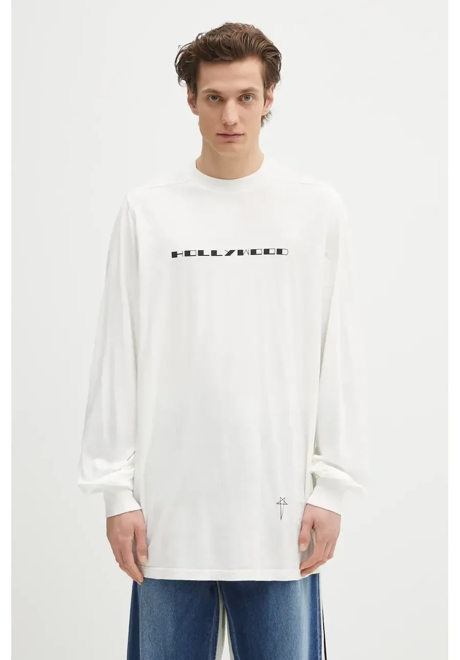 obrazek 1 Rick Owens DRKSHDW longsleeve bawełniany Jumbo Ls T kolor biały z nadrukiem DU01E3261.RNEP5