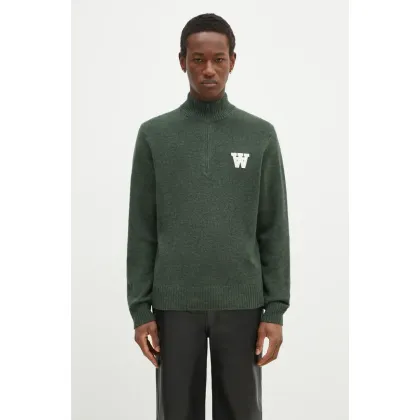Zdjęcie Wood Wood sweter wełniany Blu AA CS Halfzip męski kolor zielony lekki 10325502.4159