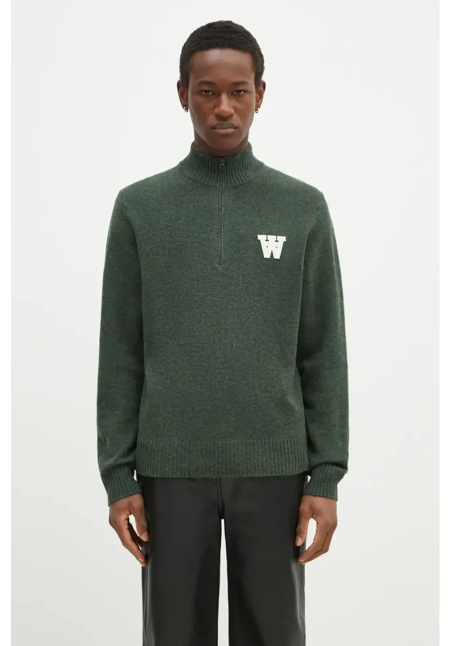 obrazek 1 Wood Wood sweter wełniany Blu AA CS Halfzip męski kolor zielony lekki 10325502.4159