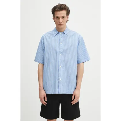Zdjęcie Norse Projects koszula bawełniana Mads Poplin Stripe SS męska kolor niebieski relaxed z kołnierzykiem klasycznym N40.0831.7000