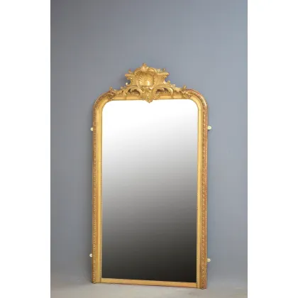 Zdjęcie Wąskie i wysokie, pozłacane lustro z XIX wieku - antyk