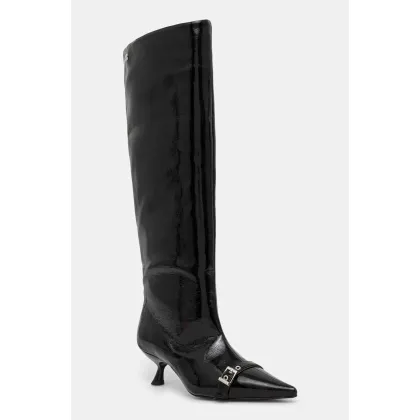Zdjęcie GANNI kozaki Eyelets Slouchy High Shaft Boot Naplack damskie kolor czarny na małym obcasie S2835