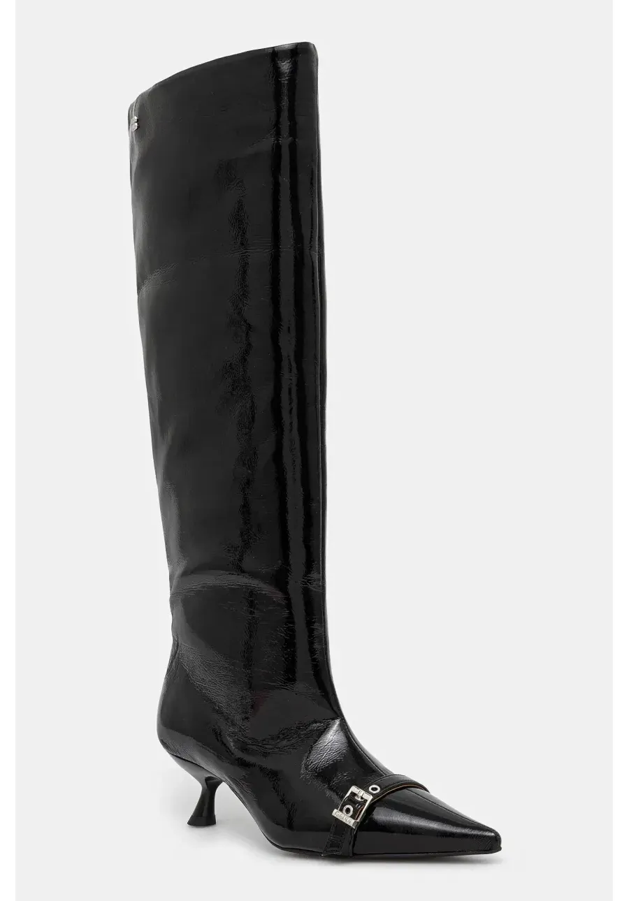 obrazek 1 GANNI kozaki Eyelets Slouchy High Shaft Boot Naplack damskie kolor czarny na małym obcasie S2835