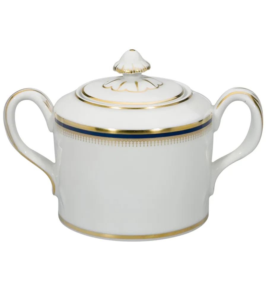 obrazek 1 Stylowa porcelanowa cukiernica z prostej i eleganckiej kolekcji Cambridge zdobionej złotem - Vista Alegre