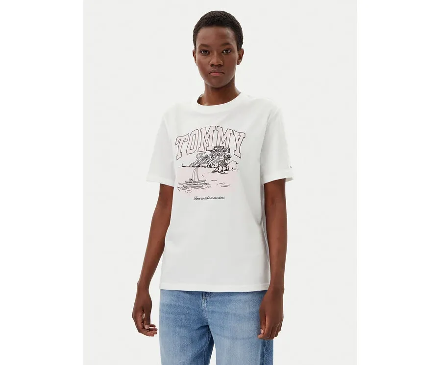 obrazek 1 Tommy Jeans T-Shirt Tonal Tropics DW0DW21343 Écru Relaxed Fit