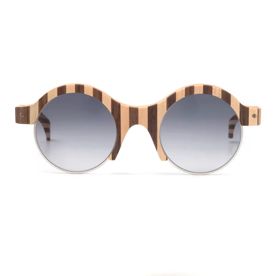 obrazek 2 Drewniane oprawki w pasy i okrągłe szkła - ekskluzywne okulary - Legno Light