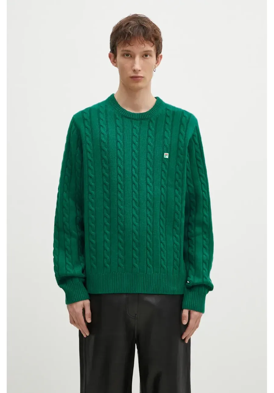 obrazek 1 FILA+ sweter wełniany Cabled Knitted Crewneck kolor zielony  42FW24JJ02544C606