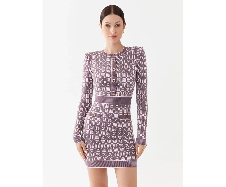 obrazek 1 Elisabetta Franchi Sukienka dzianinowa AM-94Q-36E2-V550 Fioletowy Slim Fit