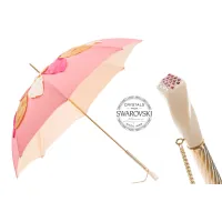Picture A beautiful pink women's umbrella decorated with a leaf motif with a unique handle - Pasotti
