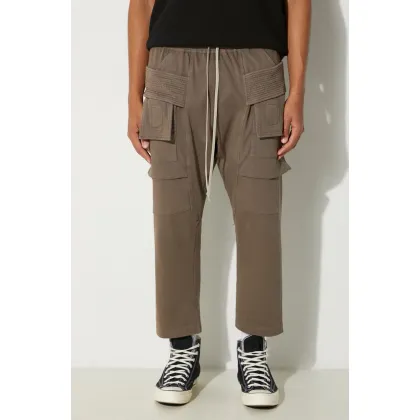 Zdjęcie Rick Owens spodnie dresowe bawełniane Creatch Cargo Cropped Drawstring kolor szary gładkie DU02D2371.RIG