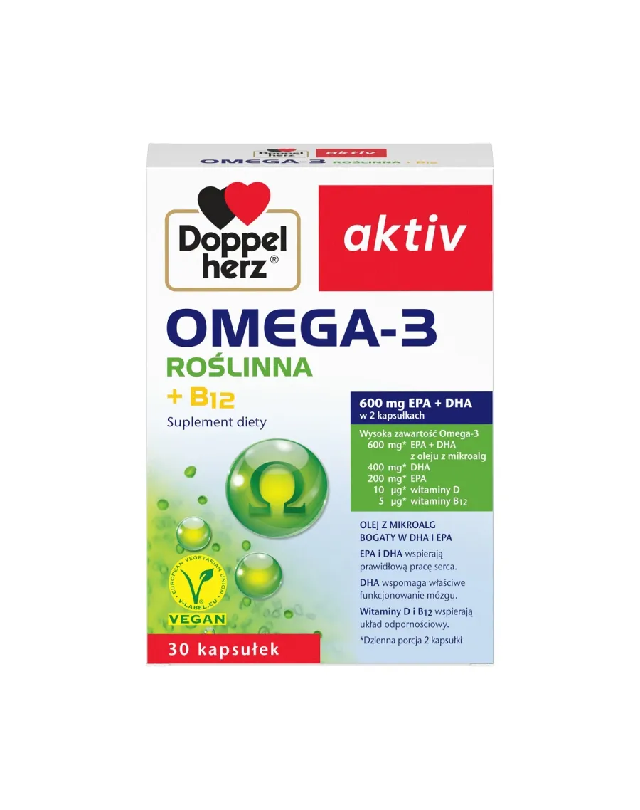 obrazek 1 Doppelherz Aktiv Omega-3 Roślinna Suplement diety z olejem z mikroalg Kapsułki DOPPELHERZ