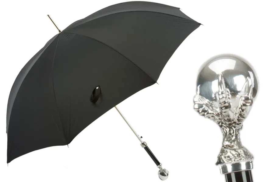 obrazek 1 Stylowy czarny parasol męski z rączką w kształcie srebrnego pazura - Pasotti