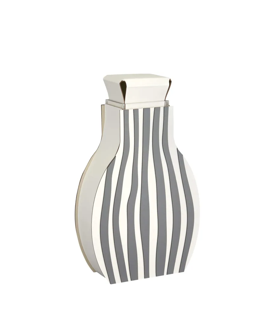 obrazek 2 Designerski wazon Otto 9x24xH44 cm ze skóry w kolorze białym i szarym w pionowe pasy