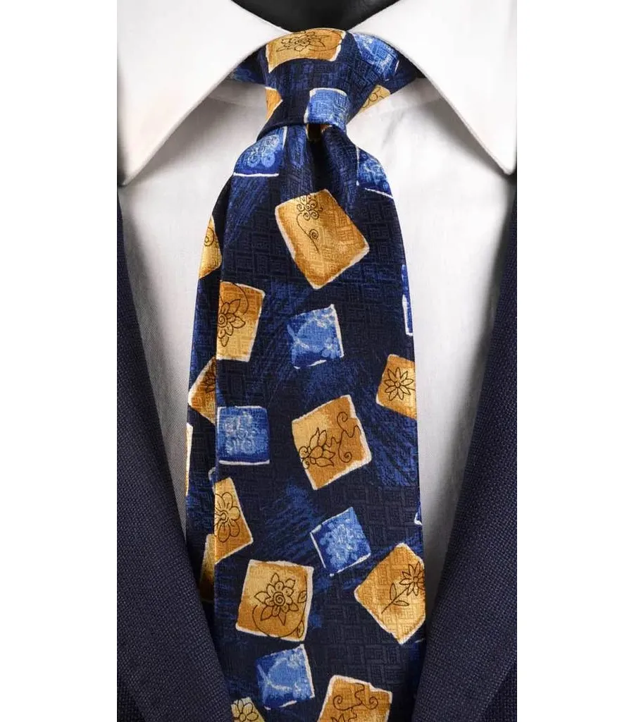 obrazek 1 Jedwabny krawat z żółto-niebieskim nadrukiem