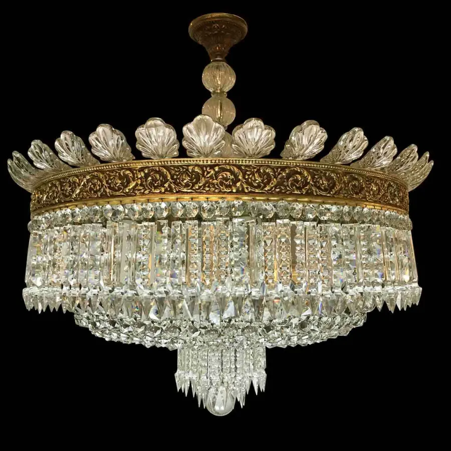 obrazek 1 Duża lampa sufitowa z brązu i kryształu o okrągłym kształcie ograniczonym koroną