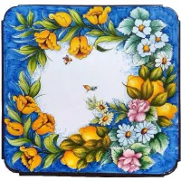 Picture A prestigious garden table top made of volcanic lava decorated with a flower motif - Ceramiche Valchida