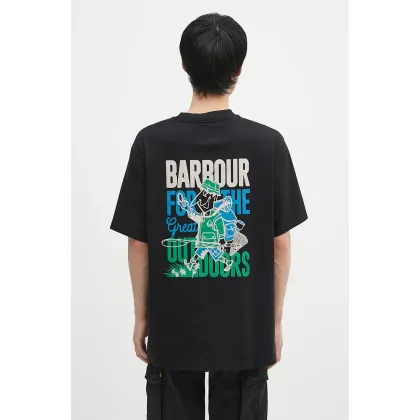 Zdjęcie Barbour t-shirt bawełniany Leonard OS Graphic męski kolor czarny z nadrukiem MTS1353