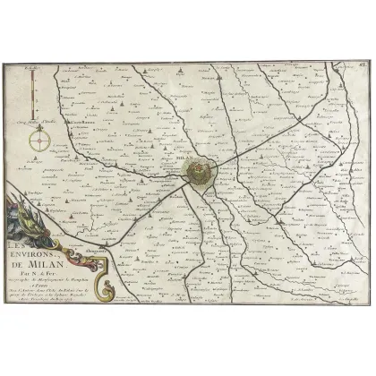 Picture An antique print depicting the surroundings of Milan from the 18th century