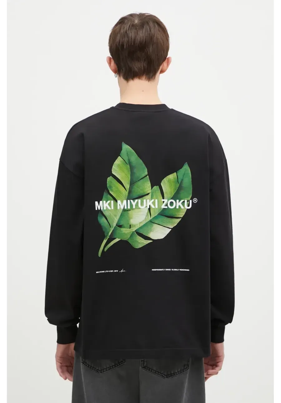 obrazek 1 MKI MIYUKI ZOKU longsleeve bawełniany Leaf Long Sleeve Tee kolor czarny z nadrukiem LEAF.LONG.SLEEVE.TEE