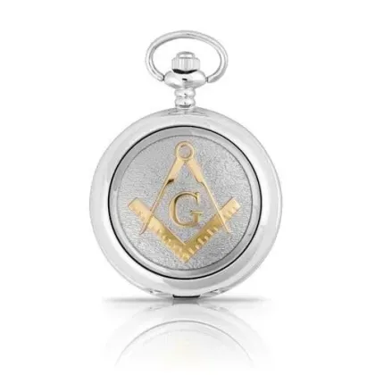 Zdjęcie Dwukolorowy kwarcowy zegarek kieszonkowy z symbolami masońskimi – prezent dla niego