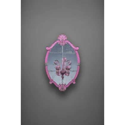 Zdjęcie Piękne stylowe lustro weneckie Murano z kinkietem