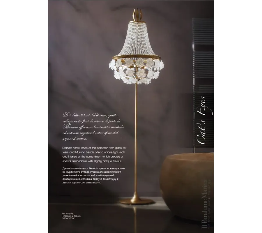 obrazek 1 Elegancka lampa podłogowa z ręcznie robionymi perłami i kwiatami ze szkła Murano - Il Paralume Marina