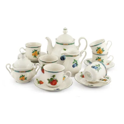 Zdjęcie Piękny 15-elementowy zestaw do herbaty z porcelany zdobiony motywem owoców – Leander