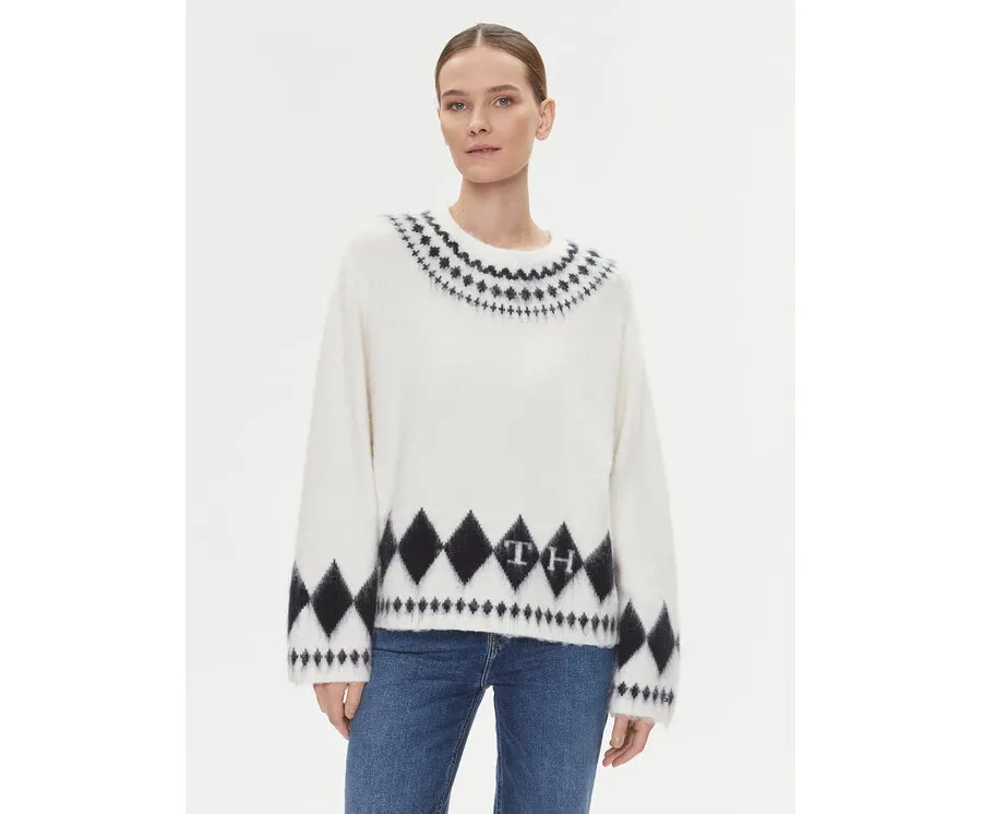 obrazek 1 Tommy Hilfiger Sweter Fairisle WW0WW40089 Écru Oversize