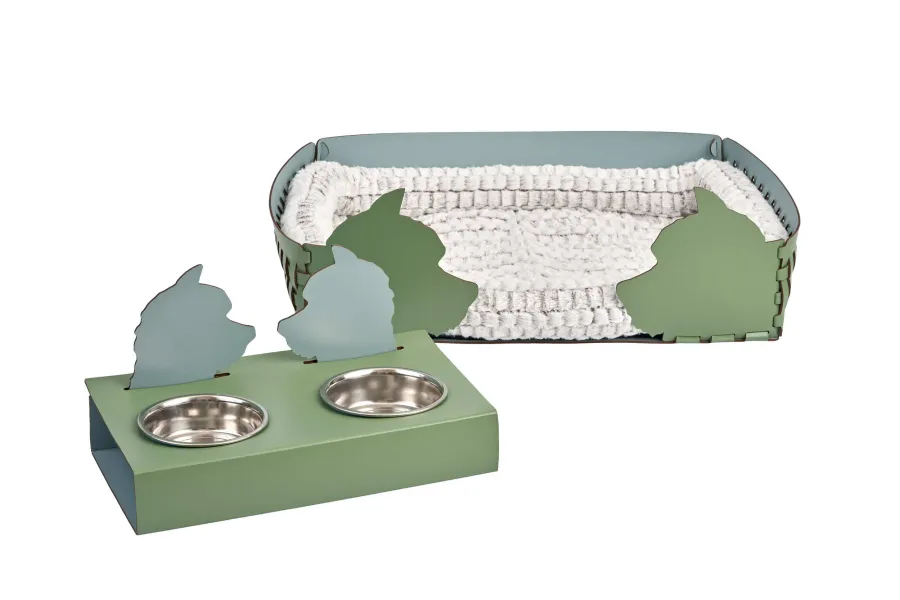 obrazek 2 Unikalne skórzane legowisko dla psa 60x42xH15 cm w kolorze eukaliptusa