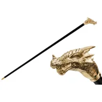 Picture Luxurious black walking stick with a handle in the shape of a golden dragon's head - Pasotti