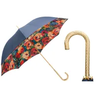 Zdjęcie Elegancki granatowy parasol damski zdobiony pięknym motywem kwiatowym – Pasotti