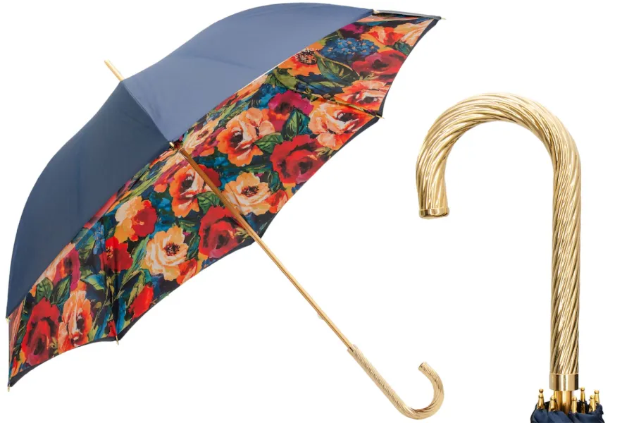 obrazek 1 Elegancki granatowy parasol damski zdobiony pięknym motywem kwiatowym – Pasotti