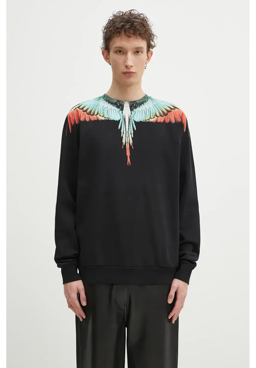 obrazek 1 Marcelo Burlon bluza bawełniana Icon Wings Regular Crewneck Black Multic męska kolor czarny z nadrukiem CMBA009S25FLE0011084