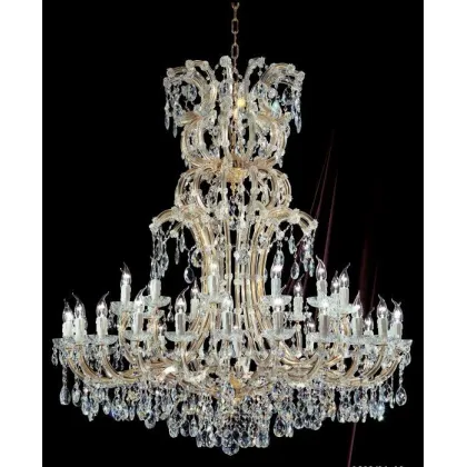 Zdjęcie Ekskluzywny żyrandol Mariateresa z pozłacaną metalową ramą pokrytą szklanymi ramionami i przezroczystymi kryształowymi zawieszkami - Il Paralume Marina