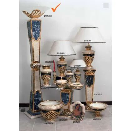 Zdjęcie Szykowna lampa podłogowa beżowo-niebieski marmur