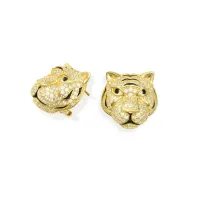 Picture Luxury 18K Gold Plated Silver Earrings White Cubic Zircons Black Enamel