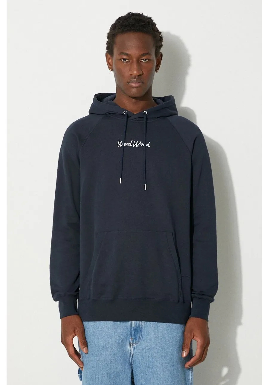 obrazek 1 Wood Wood bluza bawełniana Fred x Fila męska kolor granatowy z kapturem z nadrukiem 12045600.2474.NAVY-NAVY