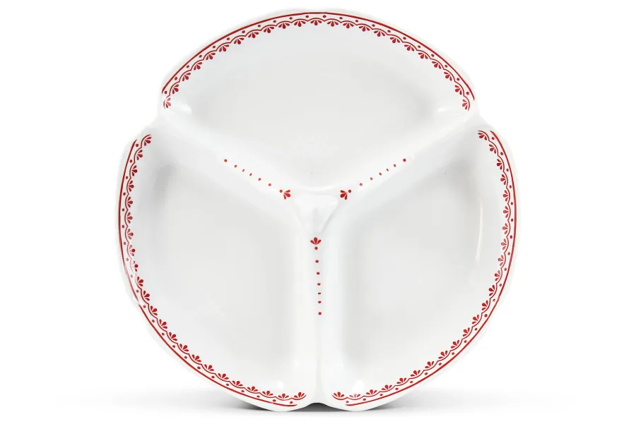 obrazek 2 Oryginalna patera z porcelany z delikatnym czerwonym zdobieniem – Leander
